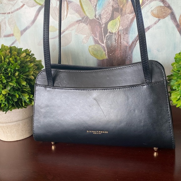 DIVINA FIRENZE TAMARA 🖤BLACK🖤 GENUINE LEATHER SHOULDER BAG 🌟EUC🌟 - Picture 2 of 16
